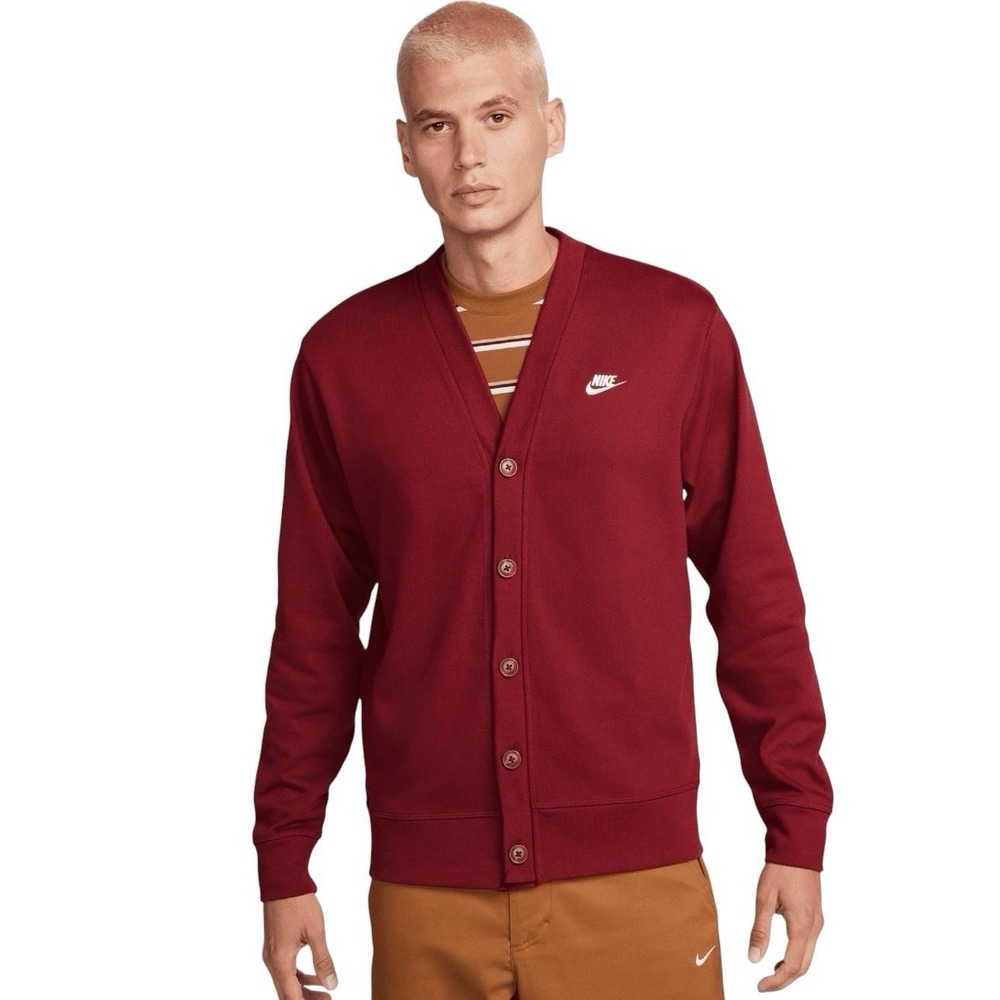 Nike Club Knit Fairway Cardigan Maroon Red Sweater Mens Size XXL Relaxed Preppy